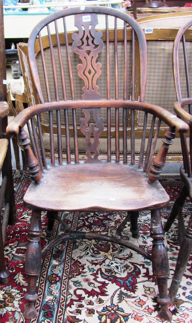 Appraisal: A George III yew ash and elm stick back Windsor