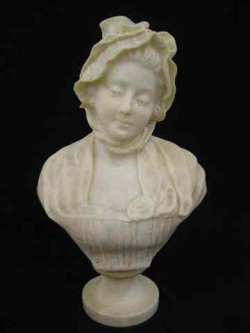 Appraisal: Carved Alabaster Bust of a Lady Victorian bonnet '' excellent