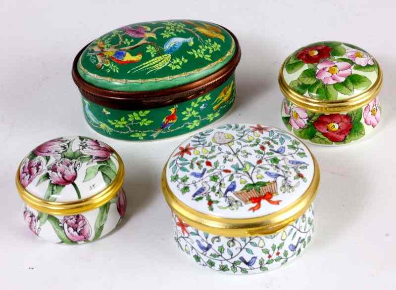 Appraisal: Four Halcyon Days Enamels Boxes Floralthe first of green enamel