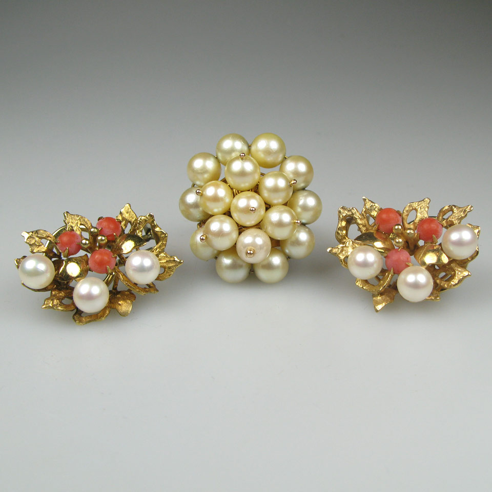 Appraisal: Pair Of k Yellow Gold Earrings set with coral cabochons