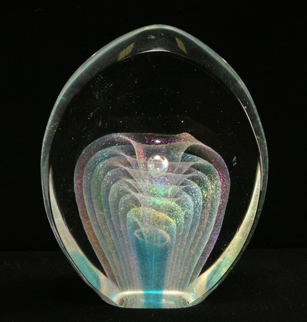 Appraisal: L E Wel studio glass paperweight Concentric floral center Signed