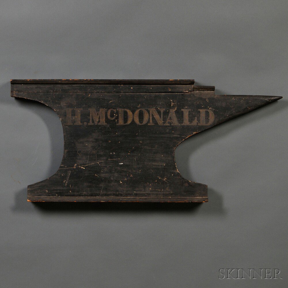 Appraisal: Painted Wooden Anvil Blacksmith Trade Sign reportedly Hingham Massachusetts th