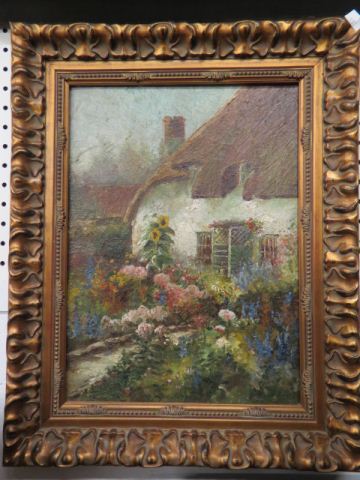 Appraisal: Victorian Oil Painting English cottage garden on canvas image area