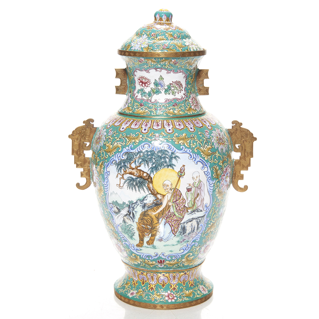 Appraisal: CHINESE CANTON ENAMEL LIDDED URN Chinese Canton enamel lidded urn