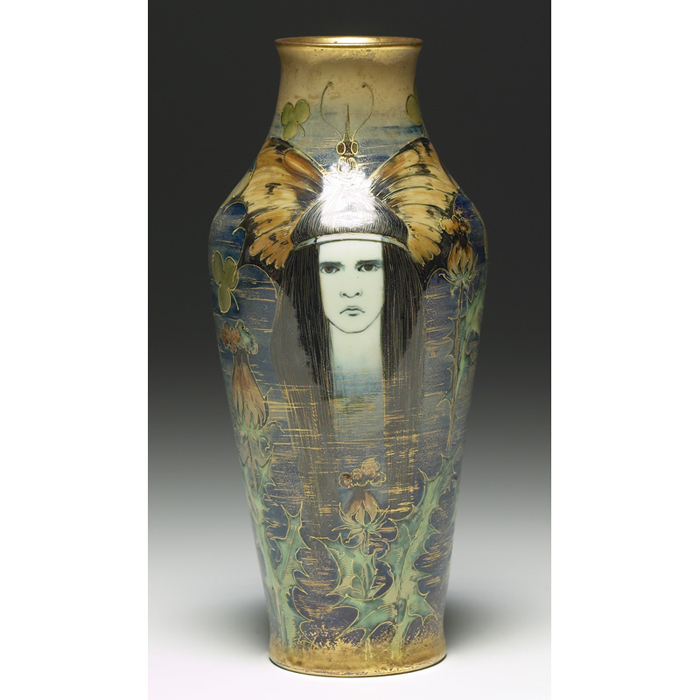 Appraisal: Dramatic Amphora vase shouldered shape with an elaborately painted portrait