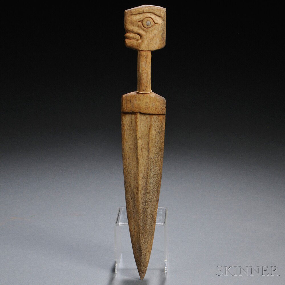 Appraisal: Northwest Coast Carved Bone Dagger with stylized head finial c