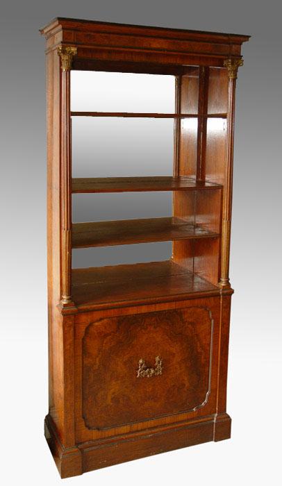 Appraisal: EXOTIC BURLWOOD DISPLAY CABINET Mirror back open display cabinet featuring