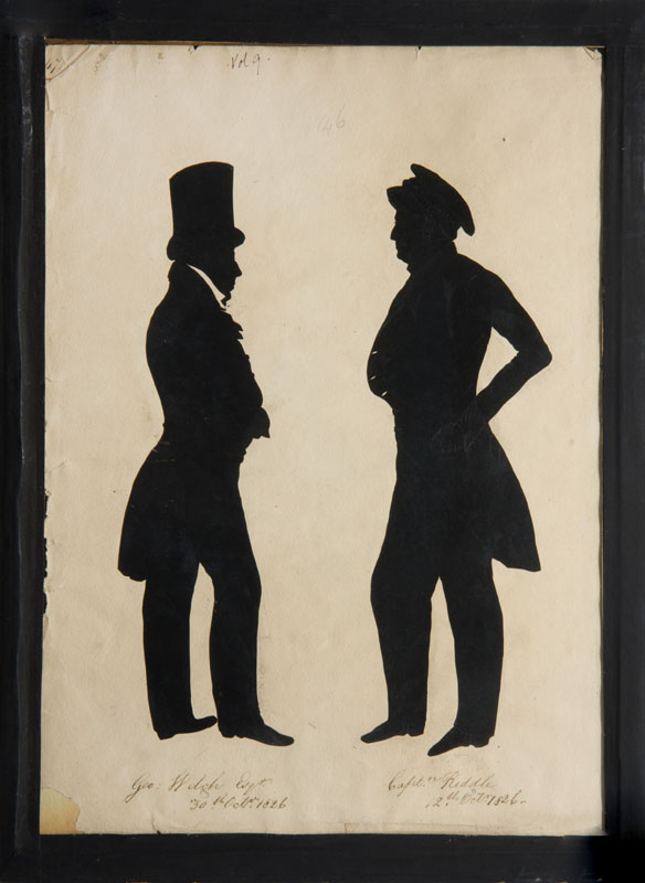 Appraisal: ATTRIBUTED TO AUGUSTE EDOUART DOUBLE-SIDED PAGE WITH FOUR FULL-LENGTH SILHOUETTES