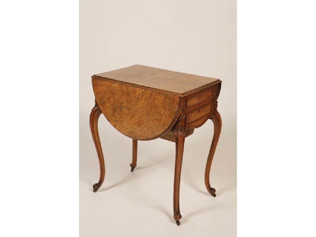 Appraisal: A VICTORIAN BURR WALNUT VENEERED WORK TABLE the rectangular top