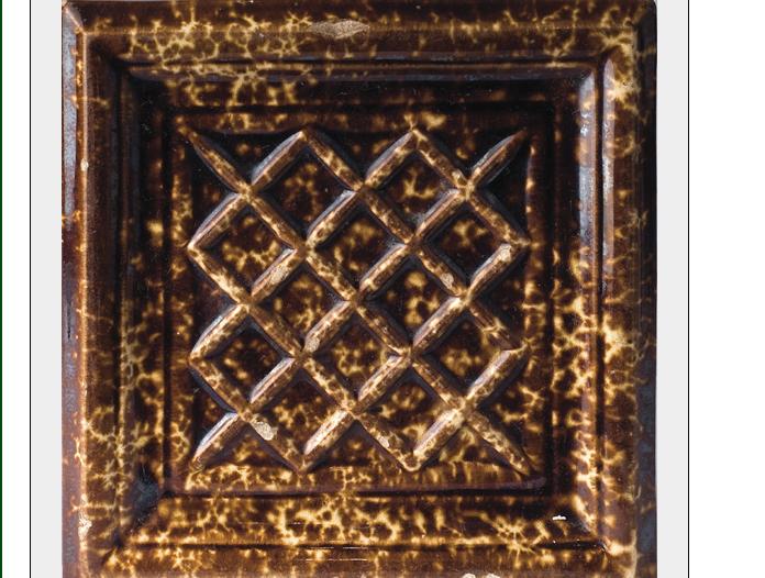 Appraisal: RARE BENNINGTON ROCKINGHAM-GLAZED SQUARE TILE - In a raised latticework