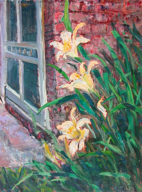 Appraisal: Iris Outside My Window Artist Kahn Julius An impressionist rendering