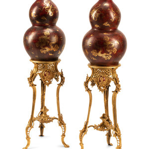 Appraisal: A Pair of Chinese Export Gold and Red Lacquer Vases