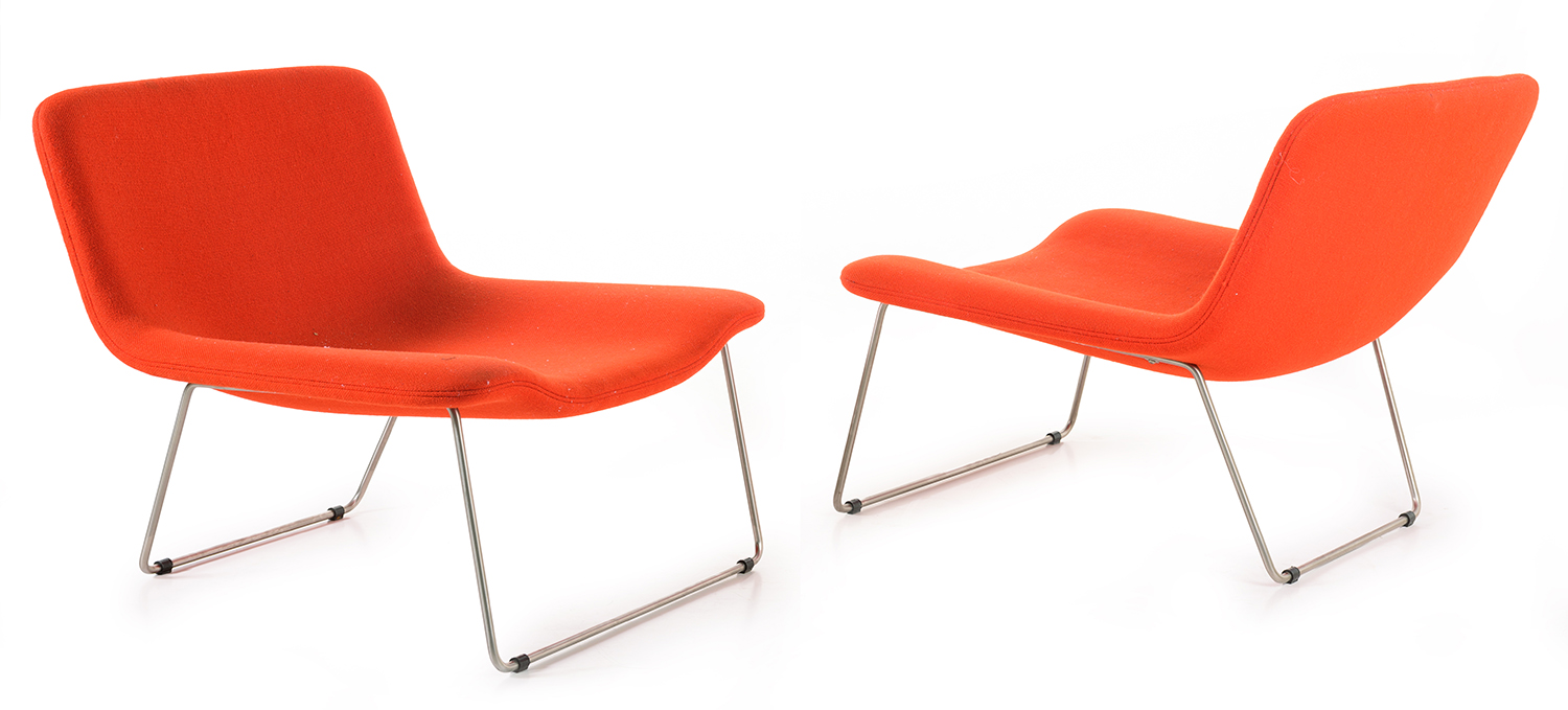 Appraisal: ERWAN BOUROULLEX PAIR OF SPRING CHAIRS FOR CAPPELLINI Red wool