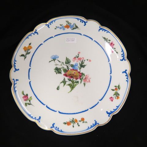 Appraisal: Haviland Limoges Porcelain Tray floral blue gold trim diameter excellent