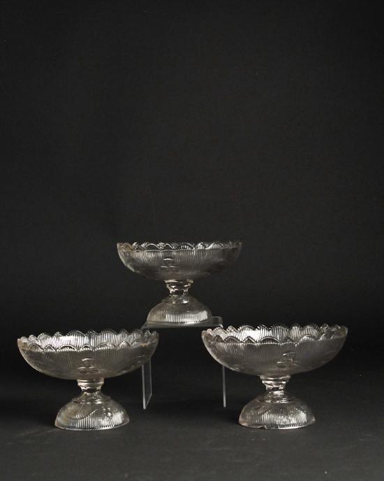 Appraisal: Three Pressed Sandwich Glass Bellflower Compotes each with scalloped rim