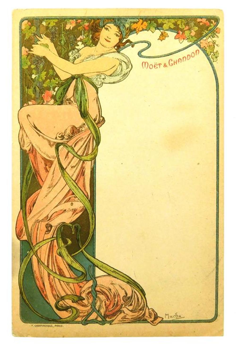 Appraisal: EPHEMERA Alphonse Mucha Czech - postcard Moet and Chandon depicts