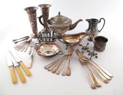 Appraisal: A mixed lot of electroplated items comprising a pair of