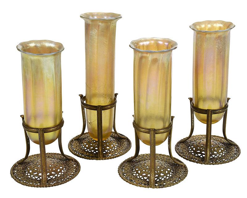 Appraisal: Four Tiffany Gold Favrile Glass Vase Inserts American early th