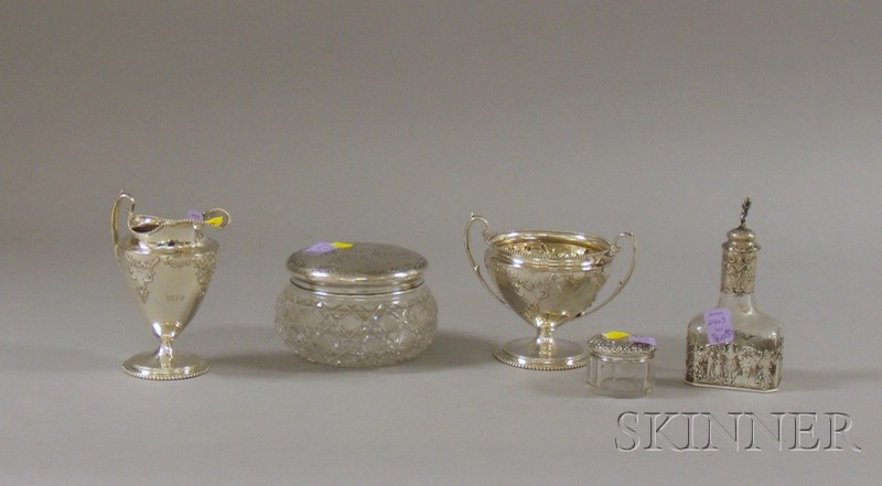 Appraisal: Five Silver Serving and Dresser Items sterling creamer and open