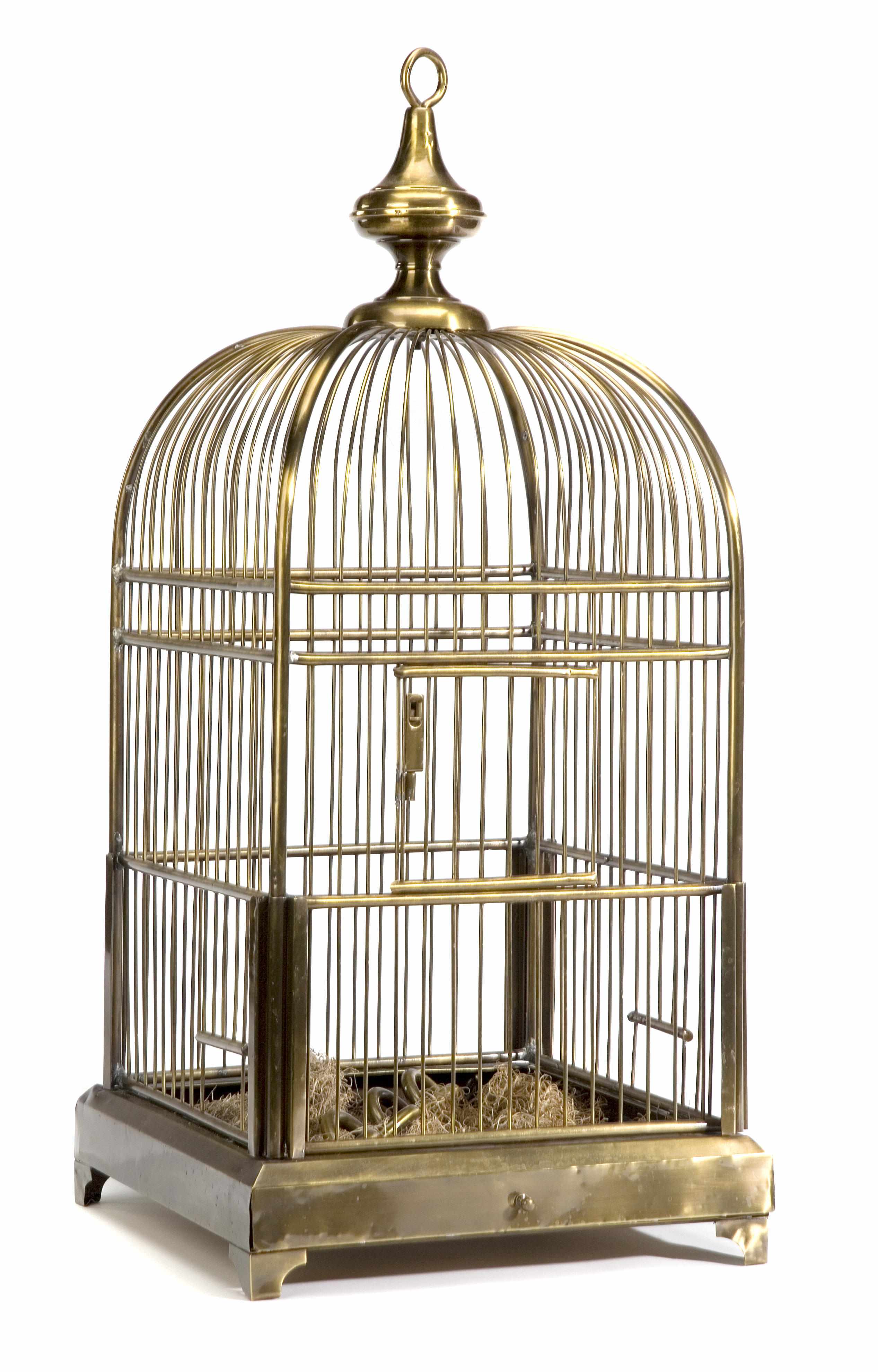 Appraisal: A brass hanging bird cage height in cm width in