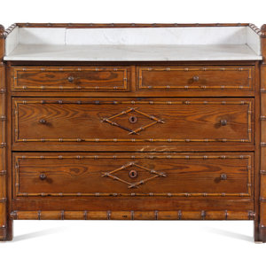 Appraisal: A Victorian Bamboo-Carved Pine Marble-Top Chest of Drawers Late th