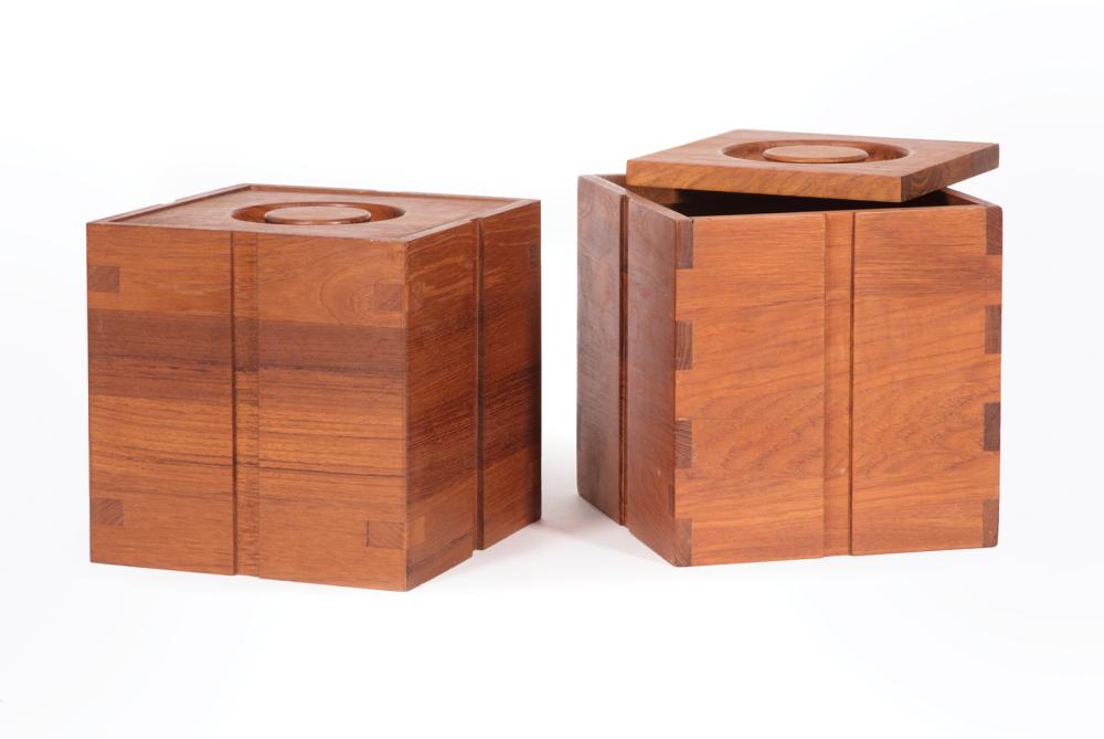 Appraisal: Pair of Danish Modern-Style Teak Ice Buckets importer Kalmar Designs