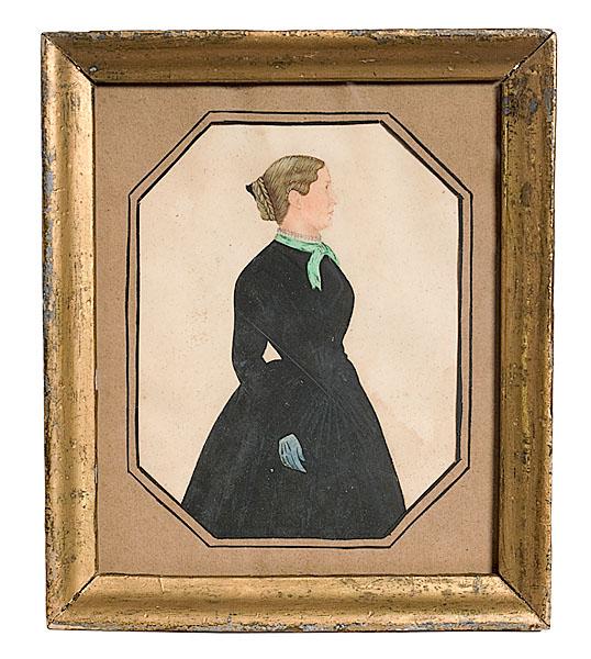 Appraisal: MINIATURE PORTRAIT OF KENTUCKY WOMAN ca - colored ink graphite