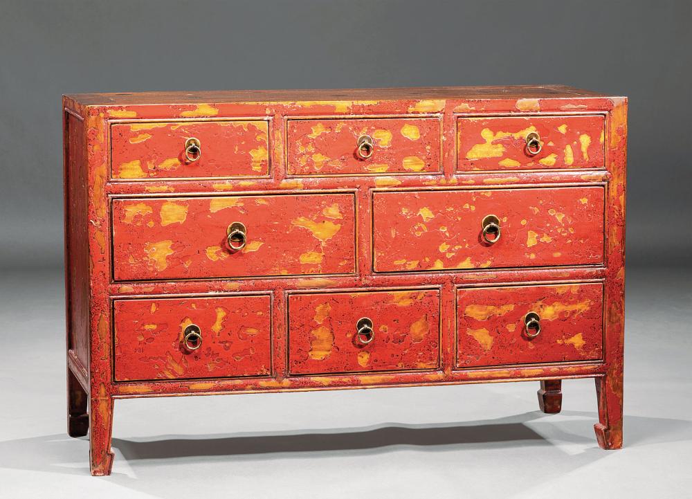 Appraisal: Chinese Red Lacquered Chest of Drawers th c h in