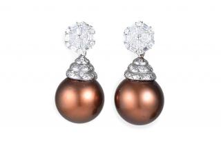 Appraisal: Fine Cultured Chocolate Pearl and Diamond Earrings Very fine cultured