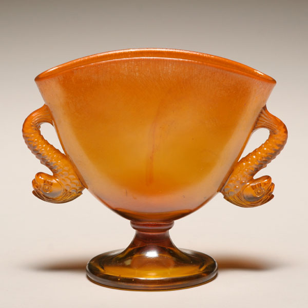 Appraisal: Fenton Tangerine stretch glass dolphin fan vase