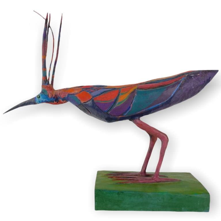 Appraisal: Don Gahr Polychrome Oil On Wood Crowned Bird Statue x