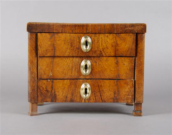 Appraisal: A Burlwood Diminutive Chest of Drawers Height inches