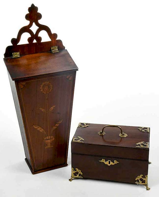 Appraisal: Mahogany Candle Box and Tea Caddy British American th th