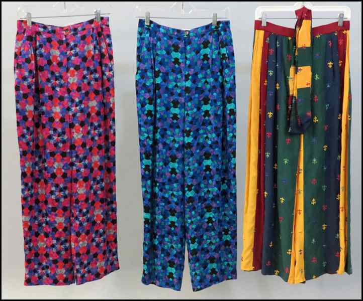 Appraisal: TWO PAIRS OF GUCCI PRINTED SILK PANTS Together with a