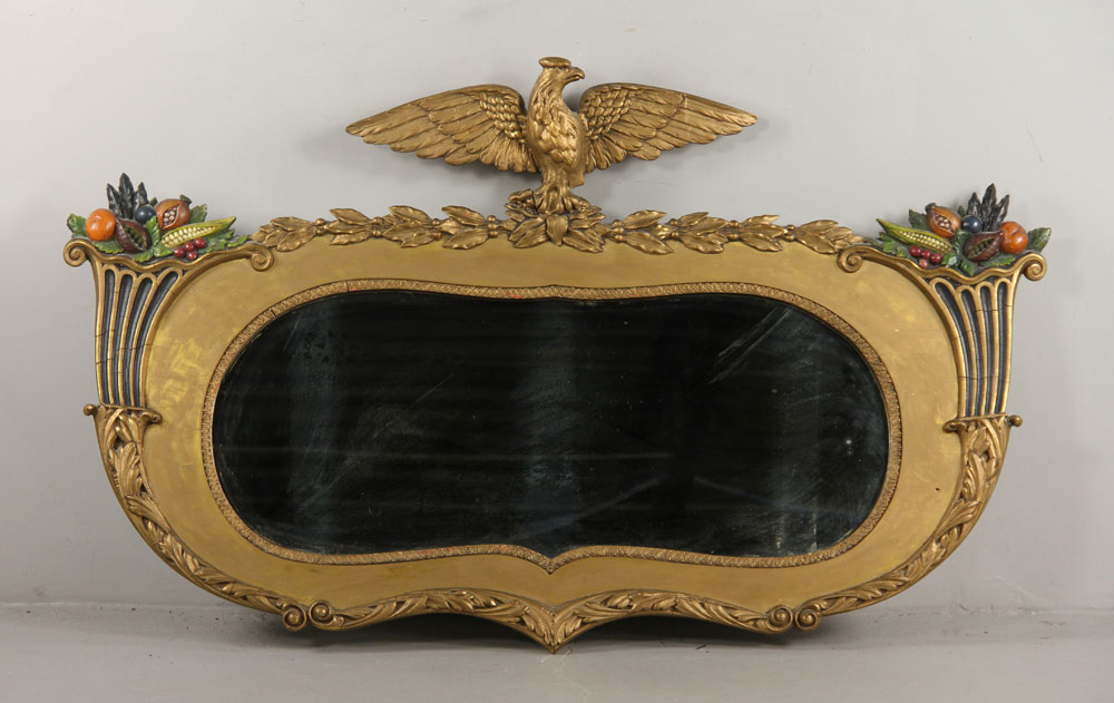 Appraisal: - Federal Gilt Wood Mirror Federal mirror gilt and polychrome