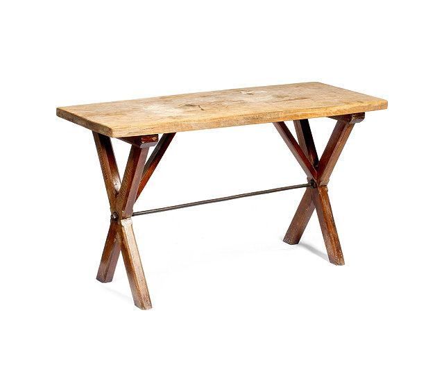 Appraisal: AN EARLY TH CENTURY RECTANGULAR TOPPED TRESTLE TABLE the beech