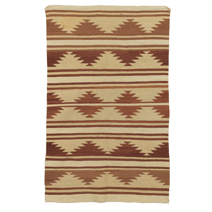 Appraisal: Navajo rug c serrated pattern in brown and cream minor