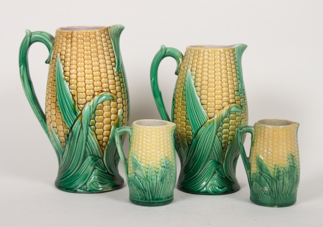 Appraisal: Four English majolica corn cob jugs late th early th