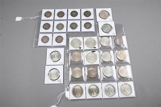 Appraisal: THIRTY DOLLAR AND HALF DOLLAR COINS Twenty Peace dollars various