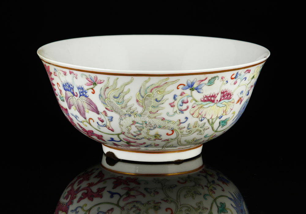 Appraisal: - Chinese Famille Rose Bowl Famille rose bowl China porcelain