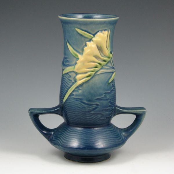 Appraisal: Roseville Freesia vase in blue Marked Roseville - Mint tall