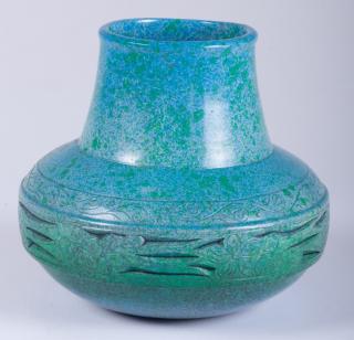 Appraisal: Chinese Pottery Vase Glazed in blue and green with floral