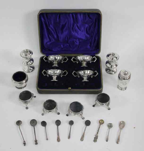 Appraisal: A set of four compressed circular silver salts AS London