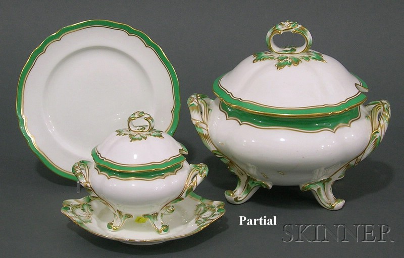 Appraisal: Paris Porcelain Green-rimmed Table Service third quarter th century all