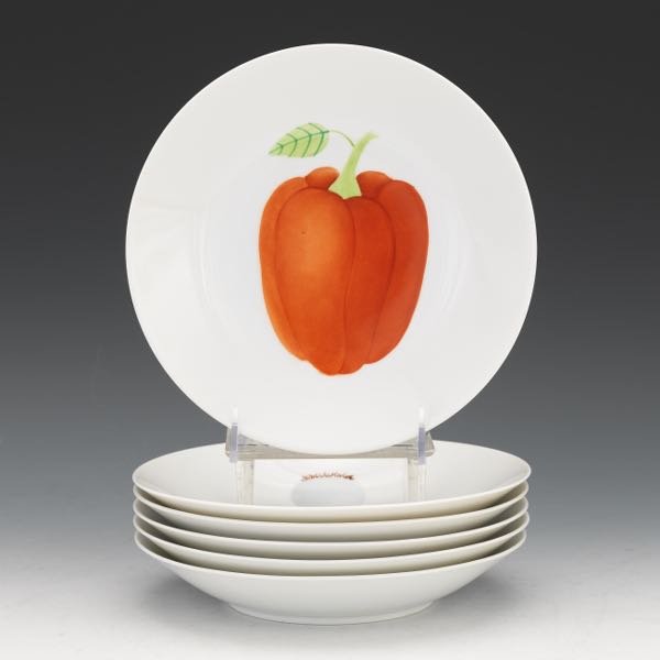 Appraisal: LE CHAMBERLAIN SIX HAND PAINTED VEGETABLE PLATES FOR BERGDORF GOODMAN