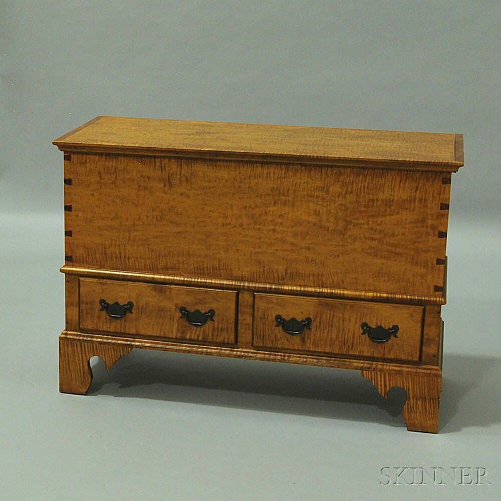 Appraisal: Chippendale-style Tiger Maple Two-drawer Blanket Chest possibly Eldred Wheeler ht