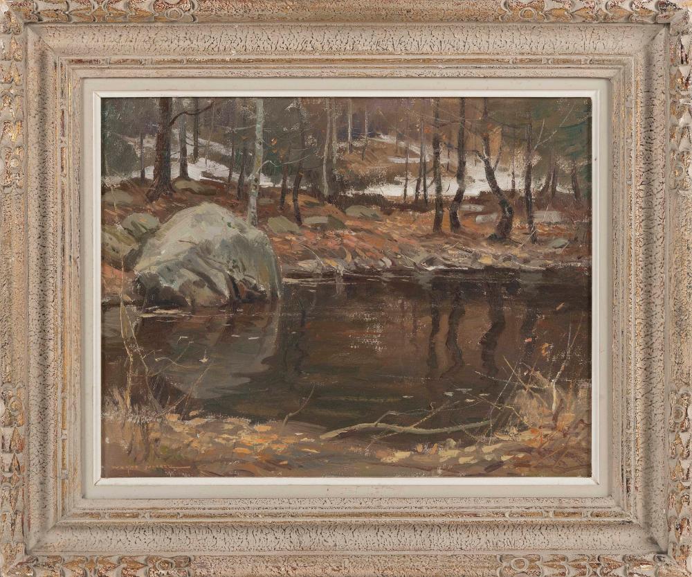 Appraisal: WAYNE MORRELL MASSACHUSETTS NEW HAMPSHIRE - WINTER POND SCENE OIL