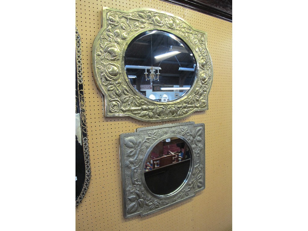 Appraisal: Arts and Crafts brass framed wall mirror and another