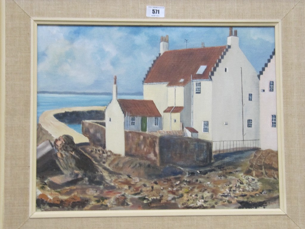 Appraisal: Oil on canvas East Coast fishing village