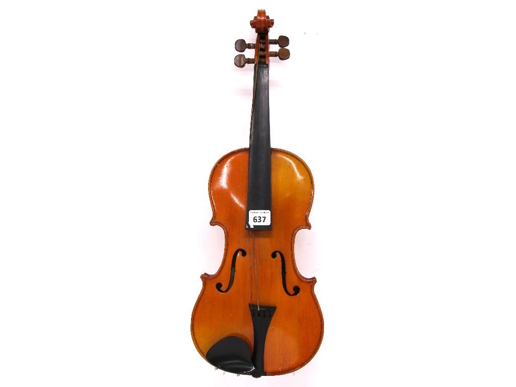 Appraisal: Three-quarter size violin labelled F Breton Mirecourt cm